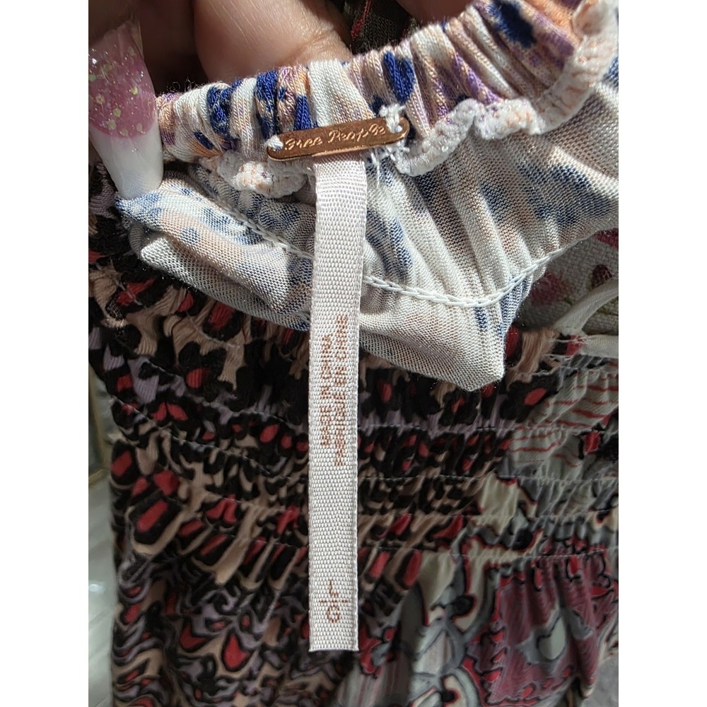 Free People Cant Tie Me Down Mixed Print Boho Handkerchief Hem Smocked Tunic L - Picture 10 of 12